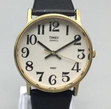 Vintage Timex Easy Reader Watch Womens 32mm Gold Tone Leather Band New Battery