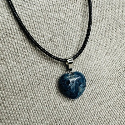 Herzanhänger Blau Marmoriert Naturstein mit Kette   45 cm Unisex Handmade