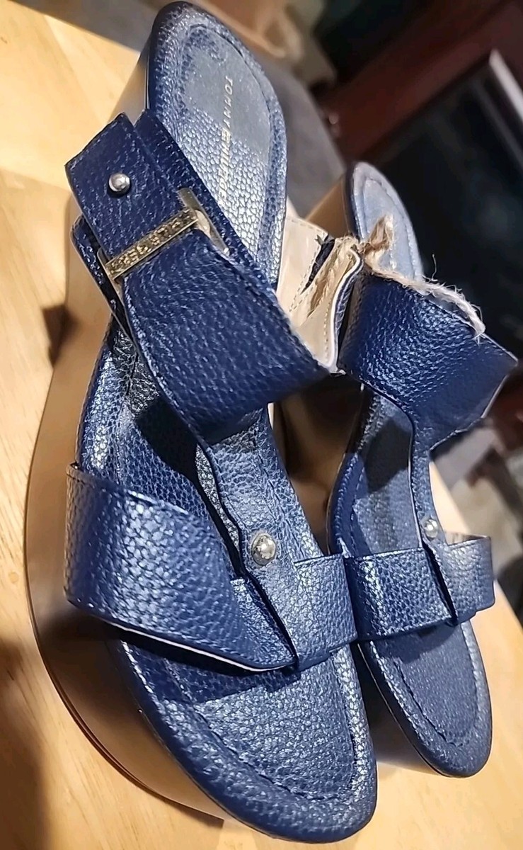 Tommy Hilfiger Mili Wedge Sandals Blue Womens Size 8M H Toe Straps