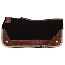 SADDLE PAD 31" x 32" x 1" Starry Hide Contoured Black Felt Floral Tooled Leather