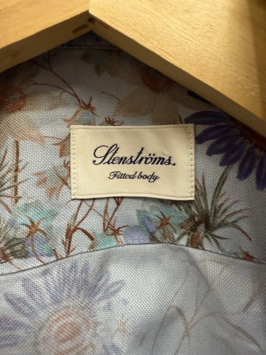 Stenstroms Blue Floral Fitted Body Shirt Mens Size 17.75 45 - Picture 2 of 9