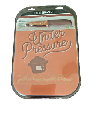 NEW  SEALED Faberware 2 Piece APRICOT Cutting Mat & Paring Knife Set