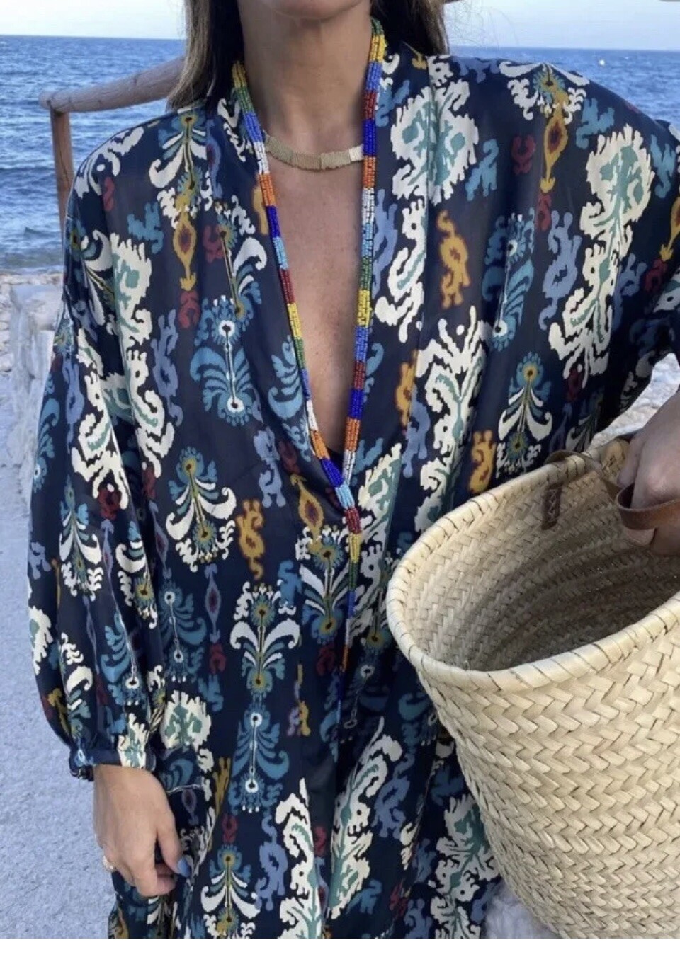 ZARA BEADED PRINTED KIMONO NAVY BLUE SIZE M UK 10/12/14 REF: 7521/054 BNWT image 8