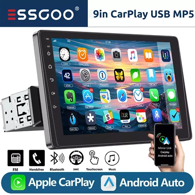 ESSGOO 9" Single 1 DIN Apple CarPlay/Android Auto Car Stereo Touch Screen Radio USB AUX