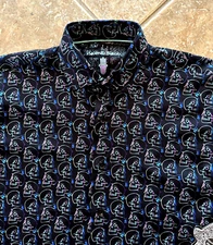 Luchiano Visconti Long Sleeve Shirt Mens S Black Multicolor Skull Print $135 NWT