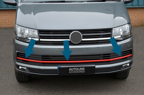 3Pc Red Bumper Grille Trim Accents To Fit Volkswagen T6 Caravelle (2016 - Picture 3 of 7