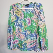 Chaps Woman's Blouse Paisley Beach Resort wear Multicolor Sheer Sz Med NWOT