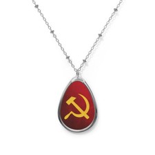 Premium Hammer and Sickle Oval Pendant Necklace Socialist, Soviet USSR Communist