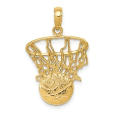 10k Yellow Gold Swoosh Basketball and Net Pendant 1.36g Gift for Mother