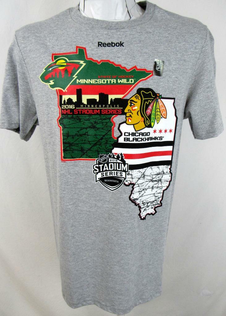 NHL Stadium Series Minnesota vs Chicago Mens M or L Screened T-shirt AMWD 48