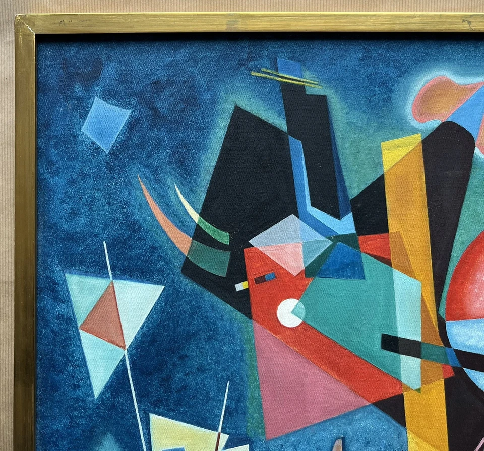 Tableau Huile Géométrique Abstrait Russe Bauhaus d'après Kandinsky im Blau 1925 - Photo 4/4