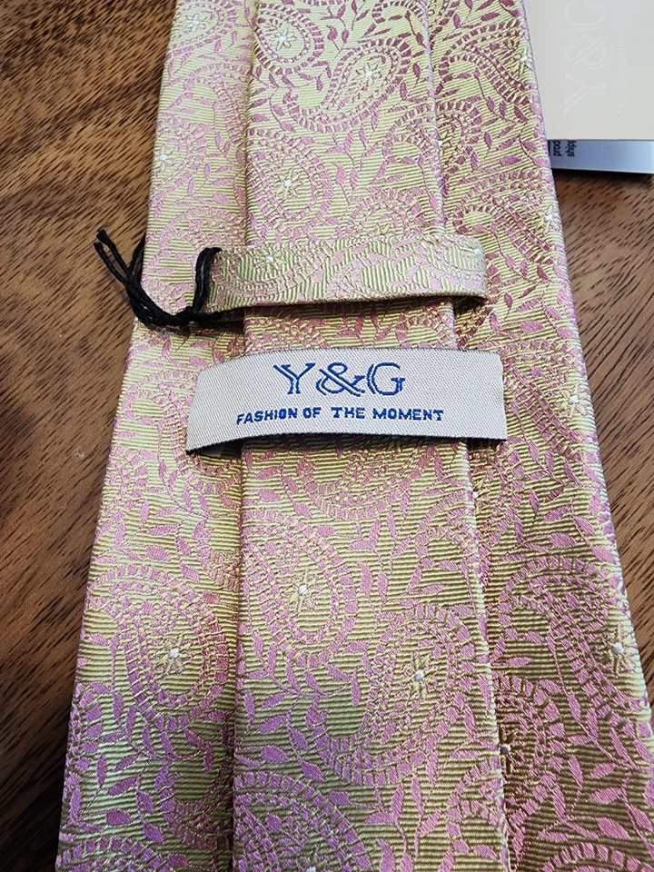 Corbata de seda Y&G rosa amarillo cachemir nueva con etiquetas Foto 2 de 3
