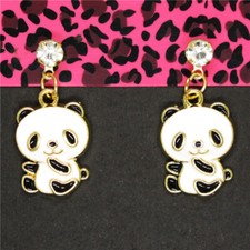 Hot White Enamel Cute Chinese Panda Crystal Fashion Lady Women Stand Earrings