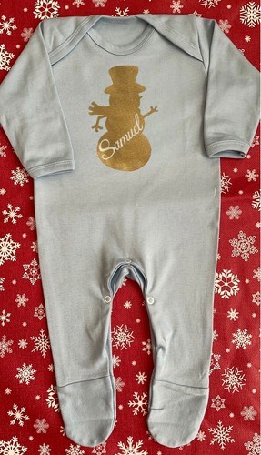 Christmas Pyjamas, personalised with name, 100% cotton xmas gift. - Snowman - Picture 3 of 4
