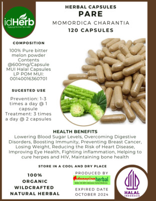 [idHerb] CAPSULES Momordica Charantia Pare Natural Organic Herbal Herbs Fresh