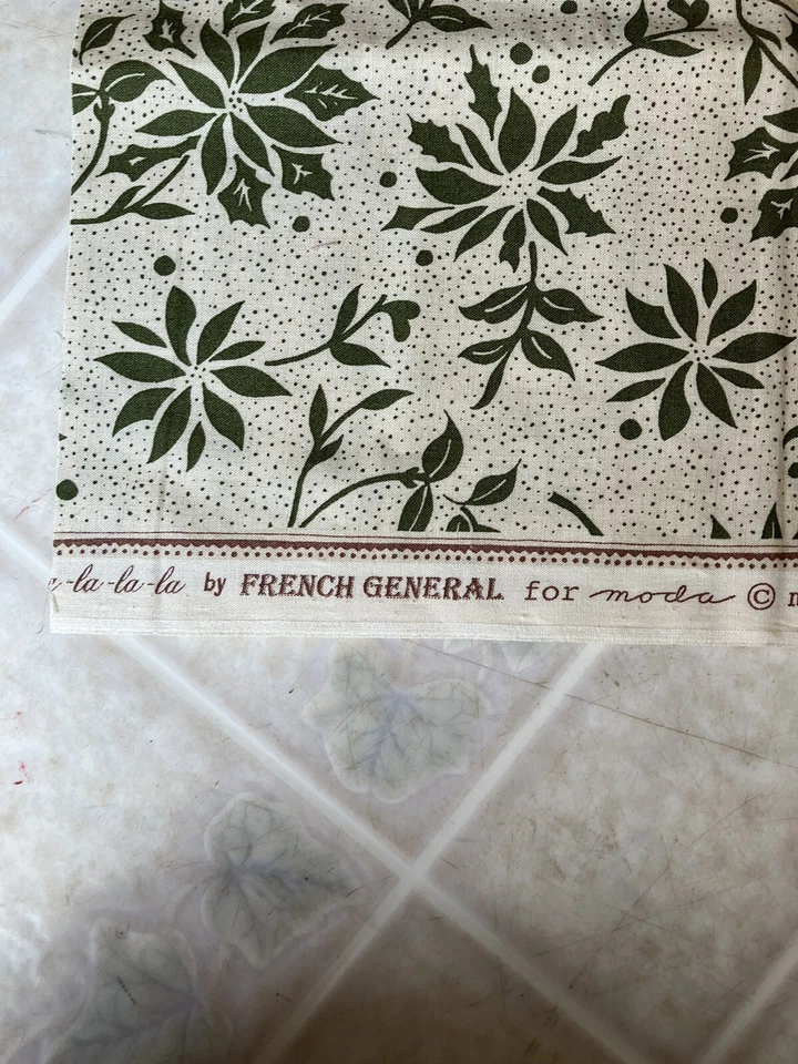 1/2 yard Olive Poinsettias Cream Cotton Moda French General Fa-La-La M8409 13585 - Image 2 of 4