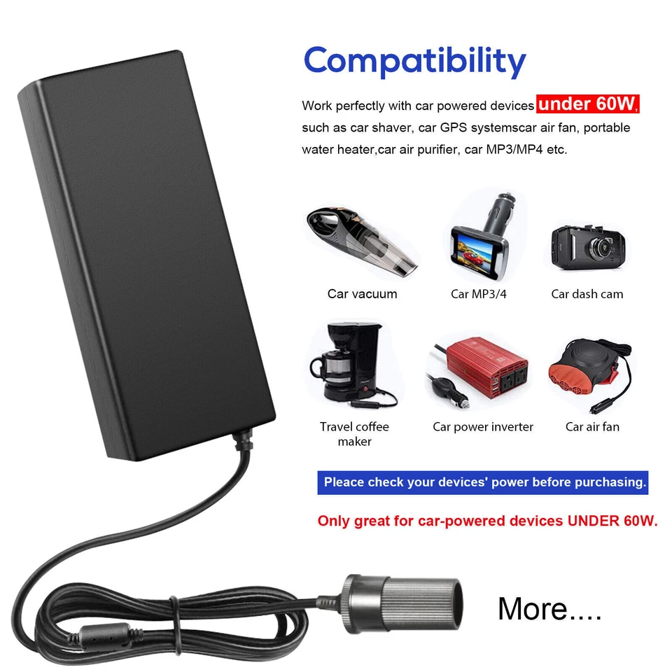 AC To DC Converter 110V To 12V 5A 60W Car Cigarette Lighter Socket Power Adapter - Image 2 of 4