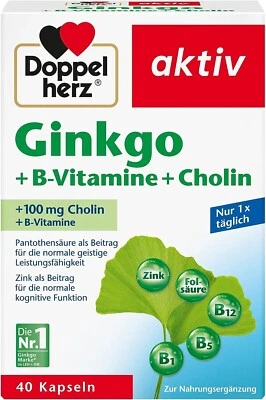 DOPPELHERZ Doble Corazón Ginkgo + Vitaminas B + Colina - 40 Cápsulas