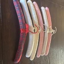 Six vintage satin clothes, hangers, one plaid