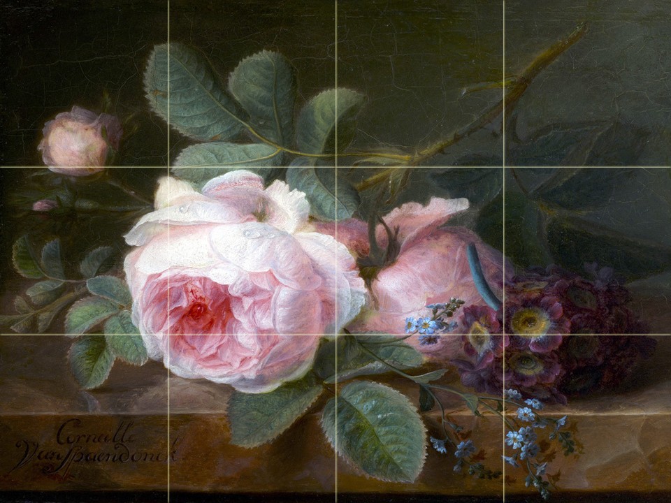 Faïence Murale Fleurs D’été Sur Rebord – Dosseret Cuisine/salle De Bain, Marbre Céramique, Glossy, États-Unis