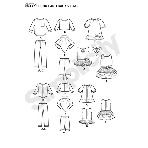 SIMPLICITY 8574 DOLLS CLOTHES DAYWEAR Sewing Pattern Sizes 14" 36cm Skill: AVE - Picture 9 of 9