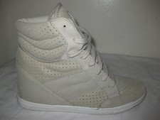 TOPSHOP BEIGE LEATHER HI TOP WEDGE SNEAKERS SHOES SIZE 40 / M 7 WO'S 9, ITALY!!!