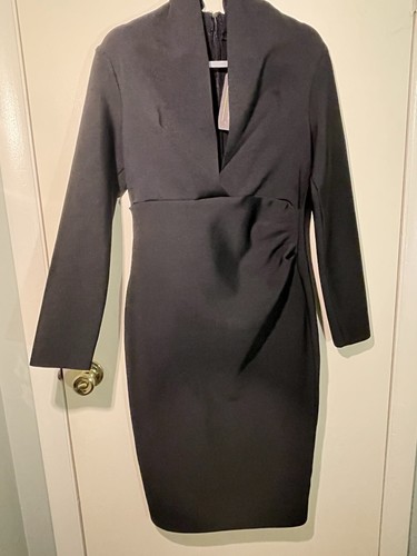 Shop Michella’s bodycon dress deep v neck long sleeve black large NWT - Picture 5 of 10