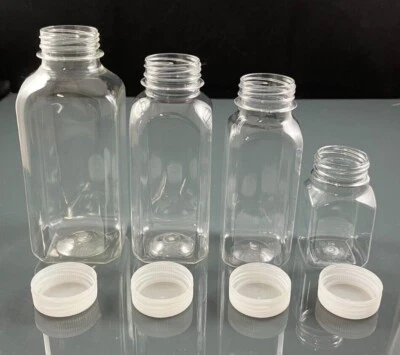 Square Tamper Evident Bottle with Cap 125ml 250ml 330ml 500ml Clear PET Plastic