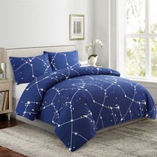 Rayon from Bamboo Bedding Printed 3 Piece Duvet Cover Set, Blue Asterism Full