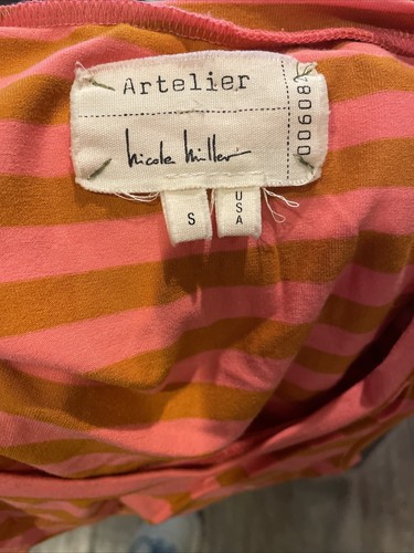 Artelier Nicole Miller Damen geruschtes Kleid gestreift Stretch Maxi Roségold Gr. S - Bild 5 von 5