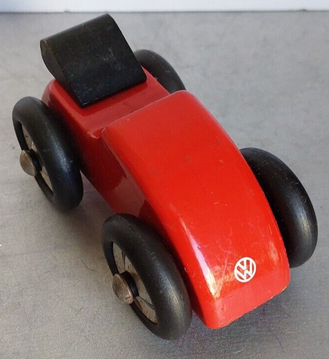 RED ROADSTER WOOD TOY. VILAC MADE IN FRANCE. VOLKSWAGON EMBLEM