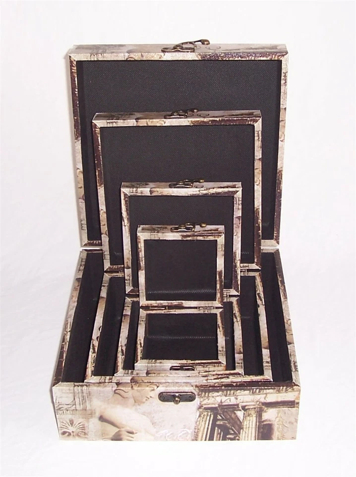 459 Massivholz Box 4er Set  mit Leinenoptik Schatzkiste Holzkiste Holzbox - Bild 4 von 4