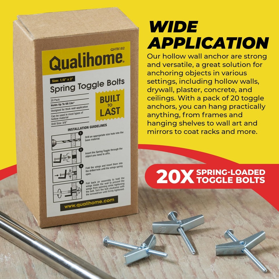 QUALIHOME Spring Toggle Bolt Anchors Heavy Duty Wall Anchors for