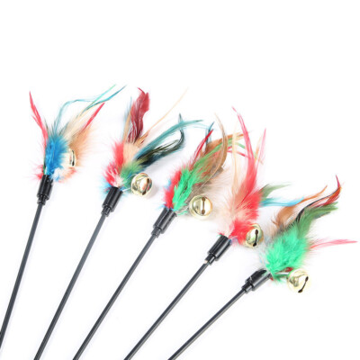 5X Katze Spielen Feder Teaser Stab Spielzeug Interaktiver Stick Kätzchen Haustier Spaß Fänger 65cm