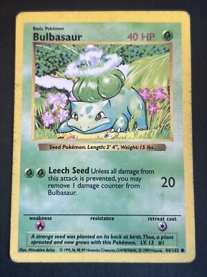Pokémon TCG Bulbasaur Base Set 44/102 Regular Shadowless Common | eBay