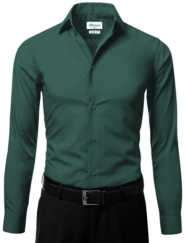 Berlioni Italy Men's Slim-Fit Premium French Convertible Cuff Solid Dress Shirt - Picture 44 of 50