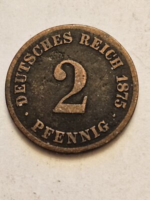 1875 C   GERMANY 2 PFENNIG WORLD COIN KM #2 COPPER VERY GOOD DETAIL 