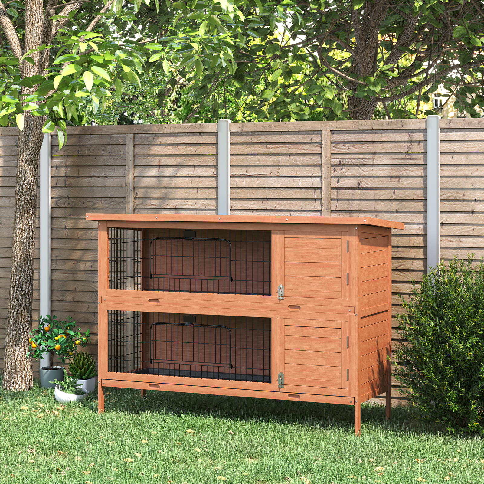 PawHut 54 Inch Large Rabbit Hutch Guinea Pig Hutches with Sliding Trays