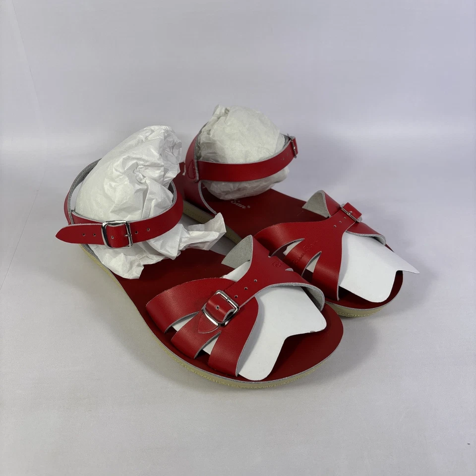 Sandalias Sun San Surfer rojas - dos correas - cuero niños pequeños talla 7 Foto 2 de 4
