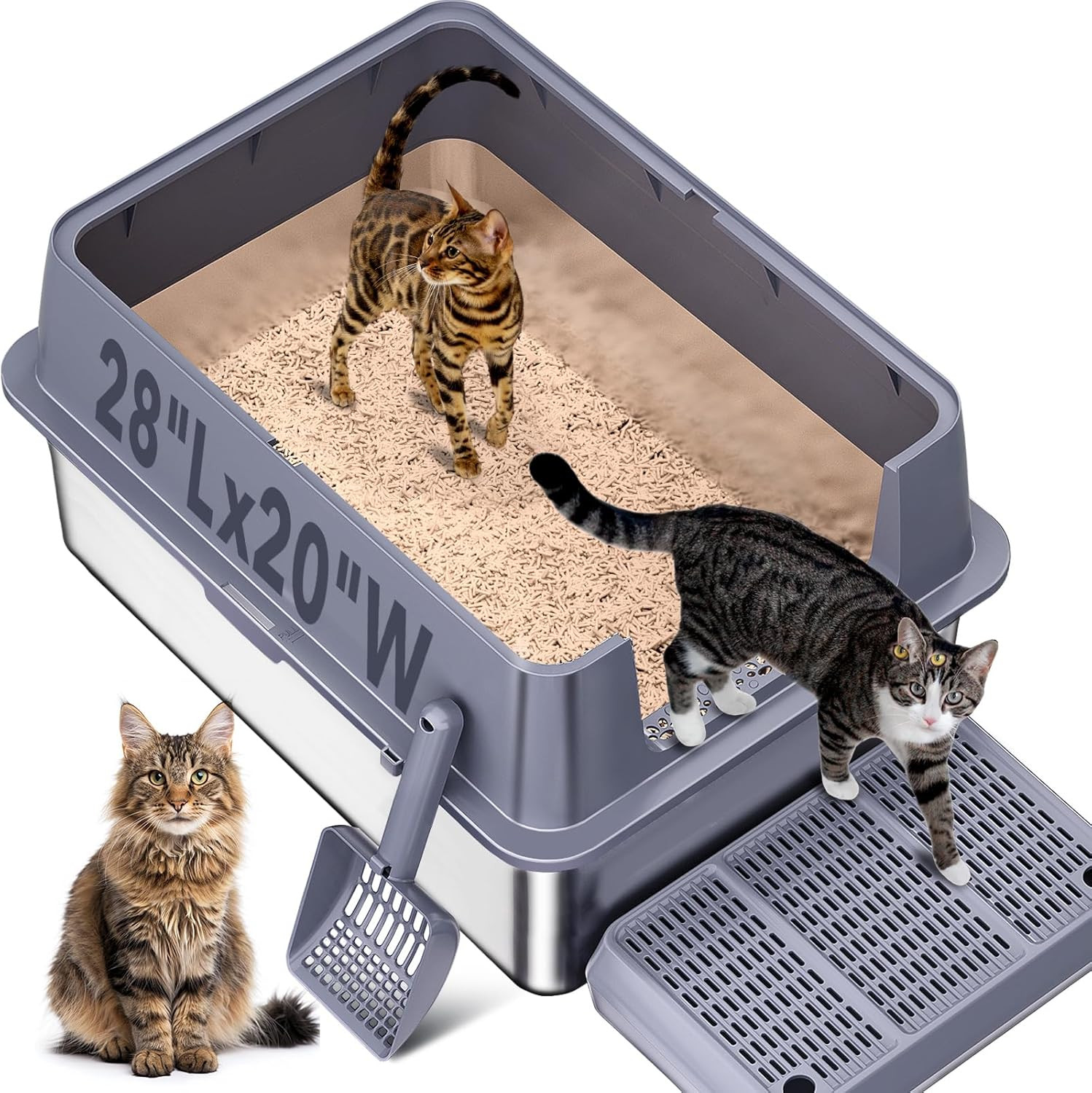 , 28"l*20"w*12"h Xxl Extra Large Litter Boxes With Li