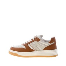 HOGAN scarpe donna Sneaker H630 Basket in pelle e camoscio avorio e cuoio