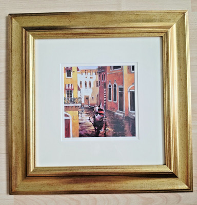 Gerahmter Venedig Kanal Druck Gold Effekt Rahmen Gondel Italienische Straßenszene Wall Ar