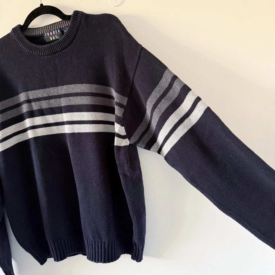 Vintage Striped Crewneck Multicolor Popover Pullover Sweater Cotton 90s Grunge L - Image 4 of 4