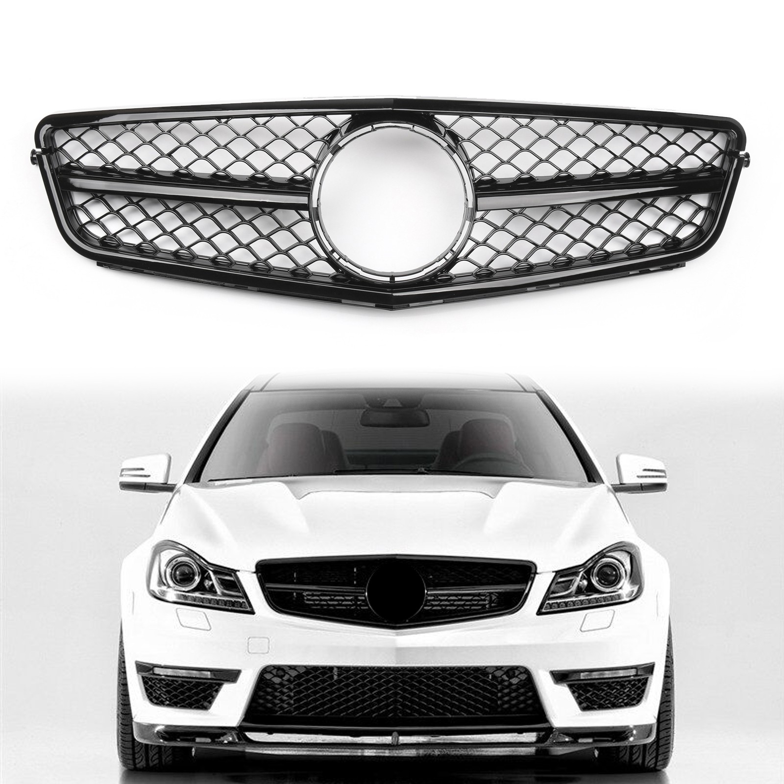 Gloss Black Grill Grille Fits Mercedes Benz W204 C250 C350 2008~13