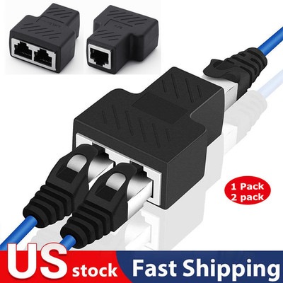 RJ45 Splitter Adapter 1 to 2 Ways Dual Female Port  CAT5/6/7 LAN Ethernet Cable