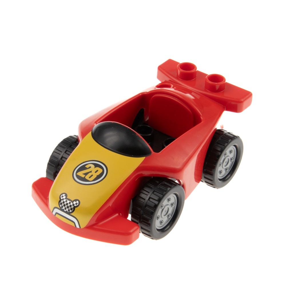 1X Lego Duplo Car Red Yellow 28 Mickey Mouse Wheels Black 12591C01 33365PB001