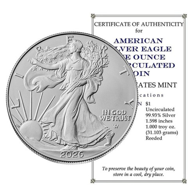 #ad 2026 1 oz American Silver Eagle $1 Coin BU – .999 Fine Silver $79.99