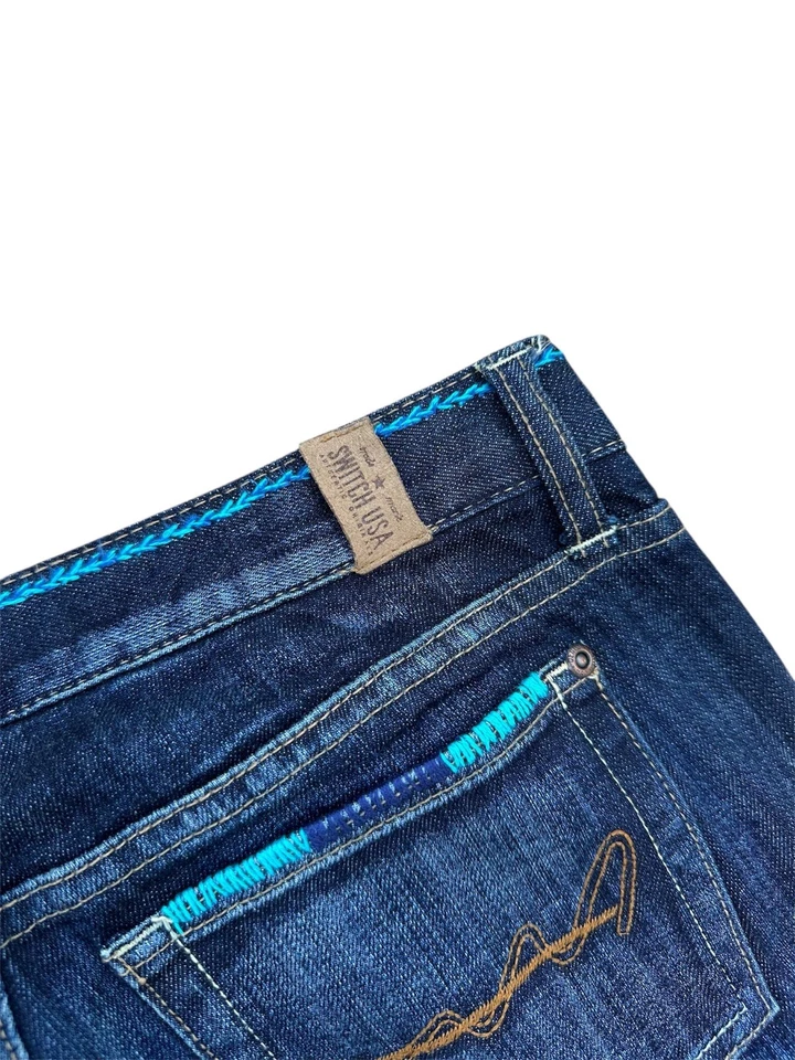 Jeans Juniors Switch EE. UU. Talla 28 Azul Oscuro Lavado Decorativo Costuras Acentos Foto 4 de 4
