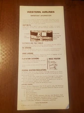 Vintage Western Airlines Boeing 727 Important Information Passenger Safety Card