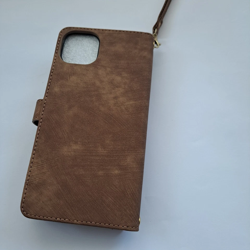 iPhone 14 plus Luxury faux suede Wallet Zip Coin Purse Cards Phone Case - Image 3 of 4
